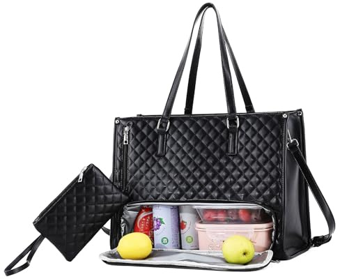 imuounl 2 in 1 Lunch Tote Bag for Women, 15.6 Inch Leakproof Large Tote work Bags with Insulated Lunch Compartment, Large Capacity Tote Bag for Women, Laptop Handbags with Purse for Business, Work