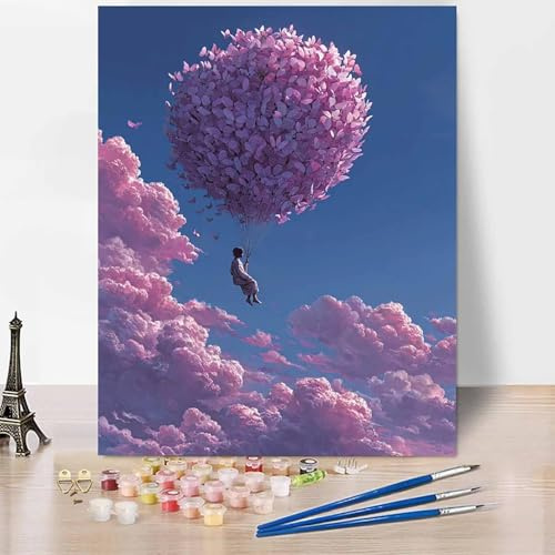 Abstract Paint by Numbers for Adults, DIY Paint by Numbers Hot Air Balloon, Canvas Oil Painting Kit with 3 Paintbrushes, Acrylic Pigment Drawing Paintwork, Gifts 16x20 inch Without Frame -XY4O88