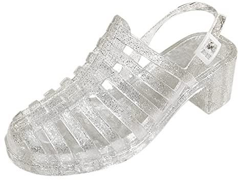 Sandales en gelée pour femmes, sandales aquatiques transparentes, chaussons en néoprène, sandales de bain, sandales en caoutchouc, sandales en plastique, sandales de plage, chaussons de bain, argenté