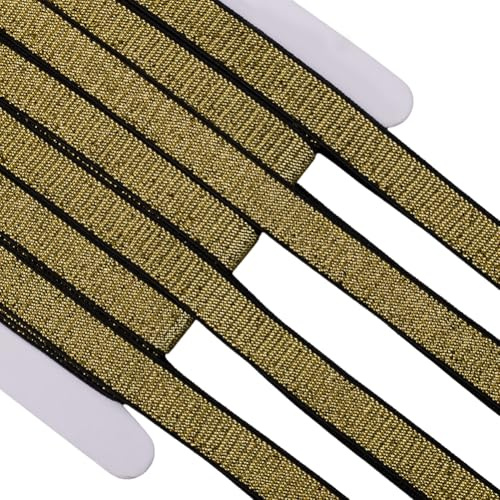 GORGECRAFT Bande Élastique Pailletée Dorée 11mX15mm Ruban Extensible Métallique Noir Sangle Élastique en Polyester pour Bricolage Couture Artisanat Pantalons Ceintures Vêtement Manches Embellissements
