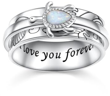 HOOHWE Anxiety Ringe Anti Stress Ring Damen Sterling Silber 925 Meer Schildkröte Ringe für Damen Entlasten Stress Geschenk für Frauen