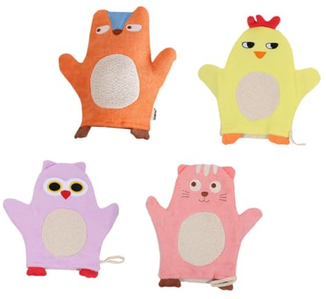 CLISPEED 4pcs Boy Girl's Bath Gloves Animal-Design Rubbing Back Towels for Boys and Girls Bathroom Accessory Practical Showering Gloves for Baths Random Style