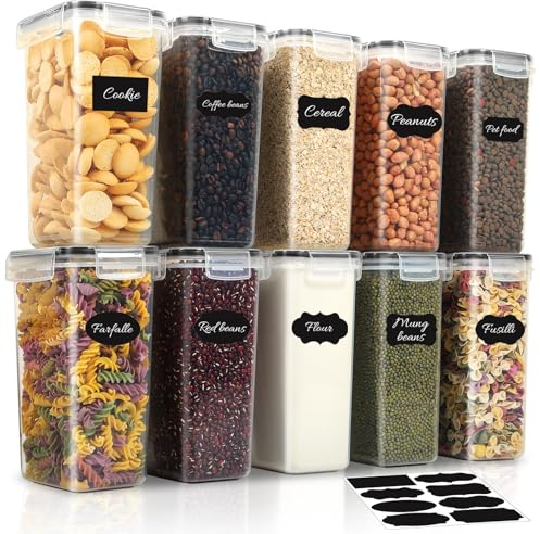 Withosent 2.0L Récipients Hermétiques Set de 10, Boîte de Rangement pour Cuisine avec Couvercle en Plastique, Organisateur de Garde-Manger Boîte à Muesli pour Céréales, Farine, Cornflakes