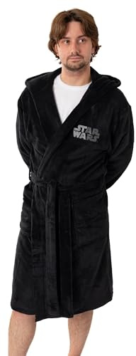 Star Wars Albornoz negro con capucha de Darth Vader para hombre | Ropa de estar en casa de forro polar retro con texto Ven al Lado Oscuro | Albornoz cómodo para relajarse | Merchandising