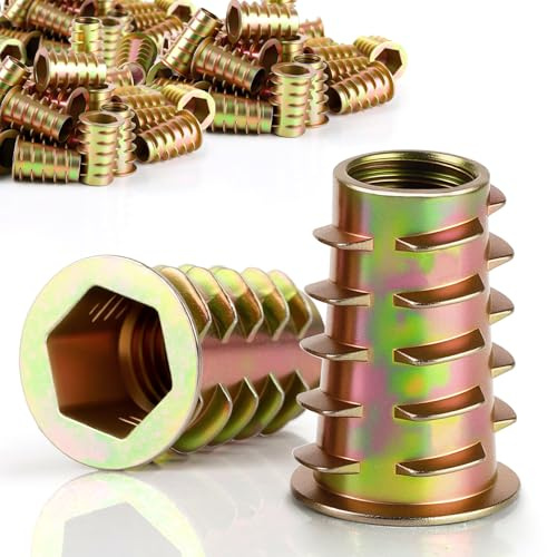mawmuaw M8 x 25mm Threaded Inserts for Wood, 30pcs Zinc Alloy Hex Drive Threaded Nut Inserts, Flanged Screw-in Nut for Furniture, Shelves, and Woodworking DIY