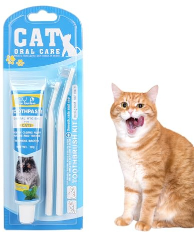 HOP Cat Toothbrush and Toothpaste Kit Vanilla Cat Toothpaste(70g) 2 Soft Nylon Bristles Micro-Head Cat Toothbrushes Kitten Tooth Brushing Kit Pet Dental Care Kit for Cats and Small Dogs Fresh Breath