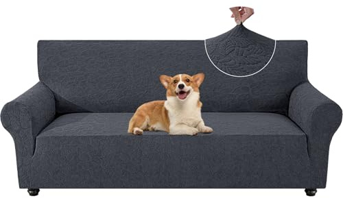 YSTELLAA Sofa Überzug 3 Sitzer Stretch, Kratzfester Sofabezug rutschfest Mit Armlehne, Universal Couch Überzug Dicke, Sofa Cover Waschbare, Für Wohnzimmer, Dunkelgrau