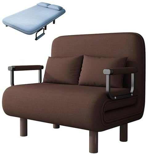 Enkel Konverterbar Sovstol För Vuxna, Tredubbel Rymdsparande Hopfällbar Sofa Säng Med Funktion, Vilstol Med Justerbarr ryggstöd och Utdragbara Kuddar(Coffee,Single M 80x190cm)