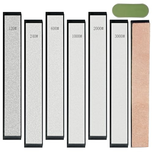 CWOVRS 6 Diamant-Schleifstein Set – 120-3000# für Festwinkel-Messerschärfer | Schleifstein-Set mit Basis für Kochmesser, Jagdmesser und Outdoormesser – 6 Körnungen von grob bis fein für präzises Schärfen