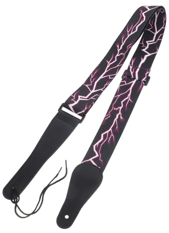 Ciieeo Sangle de Guitare et Réglable avec Motif Éclairs Violets Ceinture Confortable pour Basse et Guitare Électrique