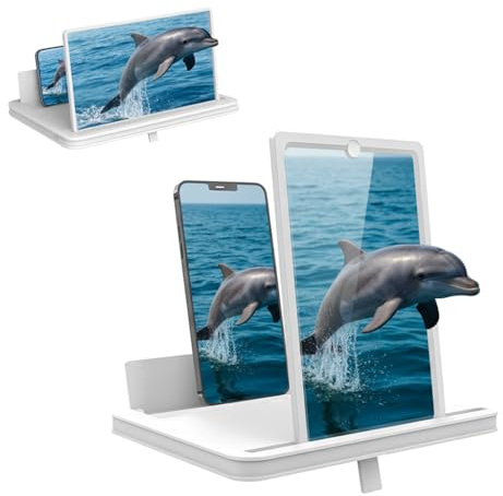 AIPULL Screen Magnifier for Cell Phone with Adjustable Stand, Foldable Phone Screen Magnifier for Movies & Videos, Hands-Free Viewing, Compatible with All Smartphones (White, 10'')