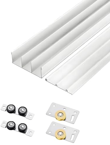 Genérico Kit de riel for Puerta corredera de Tres rieles Kit de Puerta de Armario con riel de Puerta Oculta for instalación de Armario(Milk,190cm)