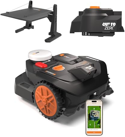 Worx Landroid Vision Cloud WR304E 2WD Robot Tagliaerba con Garage e Cut-to-Zero, Senza Filo Perimetrale per 400 m², (Evitamento Ostacoli AI, Navigazione VSLAM + RTK Cloud, Mappatura Automatica)