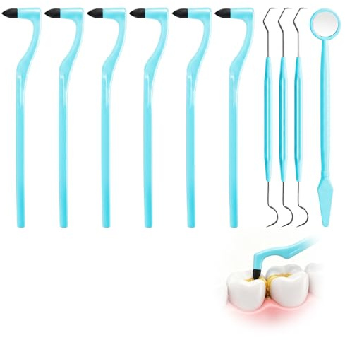 10 PCS Teeth Cleaning Tools with 6 Tartar Remover for Teeth 3 Plaque Remover & 1 Mirror Sky Blue Tooth Stain Removers Tool Professional Oral Care Set for Adults Home Office Use