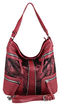 OBC Damen HOBO Bag Tasche Shopper METALLIC Schultertasche Umhängetasche Handtasche Henkeltasche Beuteltasche (Bordo 35x29x13 cm)