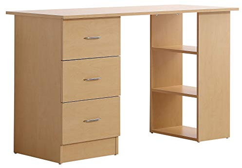 HOMCOM Mesa de Ordenador Escritorio para Hogar Oficina 3 Cajones 3 Estantes Mobiliario de Oficina 120x49x72cm