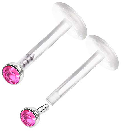 KJM FASHION 2 Stk Durchsichtig Bioflex Push In Lippen 1.2mm 16gauge 8 mm 5/16 Inch 2mm Rose Vertical Labret Madonna Ohrringe Snakebites Piercing Schmuck 0305