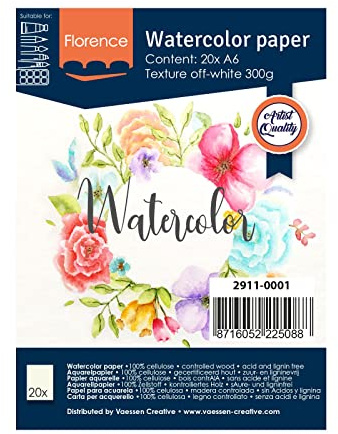 Florence Aquarellpapier Textur - Zeichenblock für Aquarellfarben A6 - Beige - Malblock für Wasserfarben - Künstlerbedarf und Scrabooking - 300 gsm