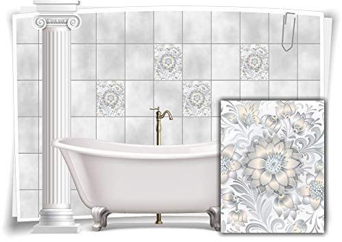 Medianlux Fliesen-Aufkleber Fliesen-Bild Kachel See-Rose Grau Weiß Sticker Bad WC Deko Küche Digitaldruck Folie, 12 Stück, 20x25cm m13m84h-96437