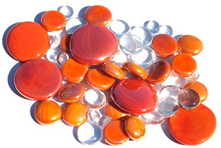 mesbilles - 250 GR Mélange Orange Billes Plates - Galet en Verre 30 mm 20 mm 10 mm Cailloux en Verre décoratifs