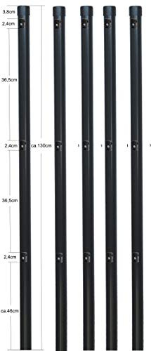 EXCOLO 5er-Set Metall-Zaunpfosten Ø34 mm, 1,3 m, pulverbeschichtet anthrazit RAL 7016, inkl. 3 Spanndrahthalter & Pfostenkappe, zum Einbetonieren – für Maschendrahtzaun bis 80 cm Höhe