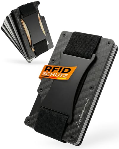 Lederhand® Verso Wallet – Edler Aluminium-Kartenhalter mit Geldclip und Platz für bis zu 10 Karten. Kompakte Geldbörse aus robustem Echt-Aluminium mit RFID-Schutz, inklusive Geschenkbox | (Carbon)
