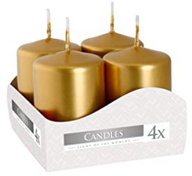 Nipter Bougies votives bougies piliers bougies de l'Avent or métallique, diamètre 3,5 cm, hauteur 6 cm, inodore, durée de combustion 7h, lot de 8 bougies (2 boîtes)