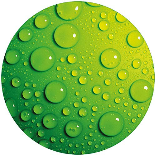 Wallario Glasbild rund Wassertropfen auf Grün - Rund, 50 cm Durchmesser Wandbild Glas in Premium-Qualität: Brillante Farben, freischwebende Optik