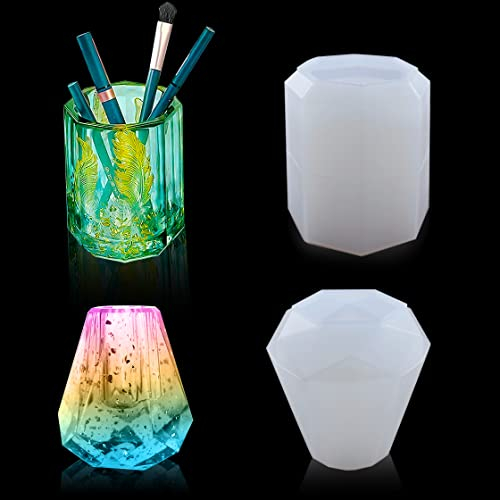HyzaPhix 2 Pièces Moule Résine Epoxy Moulle Silicone Vase Porte Stylo Moule Boîte à Bijoux Moulage avec Couvercle Moule pour Bricolage Stylo Support Porte-pinceau de Maquillage (A)