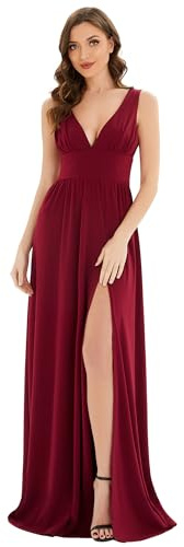 Ever-Pretty Abito da Festa da Donna Alta Elasticità Scollo a V Linea ad A con Spacco Stile Impero Borgogna 54
