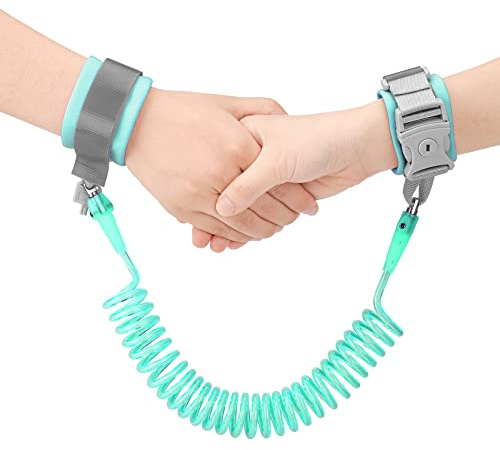 Anyfirst2,5 M Anti-Verlorene Handgelenk Gürtel Leine, 360° Drehung Elastisches Drahtseil Kinder Leine für Reise Outdoor Spazieren, Grün
