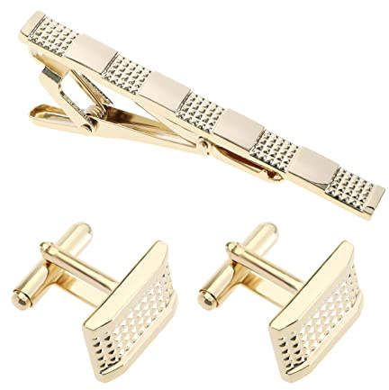 Set med 3 herrslipsklämma och manschettknappar set affärströjor slipsklämma slipsnål klämmor för bröllopsfest affärsmöte fars dag alla hjärtans dag, Gold, en storlek