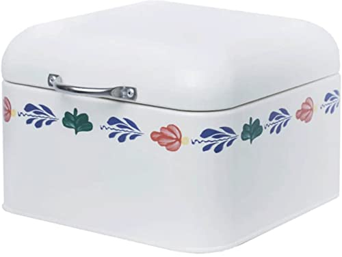ABGRC Cocina Panera Panera Blanca, Soporte para Pan con Tapa abatible, panera Vintage con patrón, contenedor de Almacenamiento de Pan de Hierro galvanizado Grueso Decoración