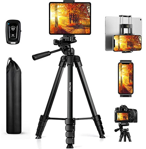 Phone Tripod, Upgraded 67inch/170cm Aluminum Lightweight Camera Tripod for iPhone/iPad/Samsung/Smartphone/Action Camera/DSLR Camera with Phone Holder & Wireless Bluetooth Remote Control