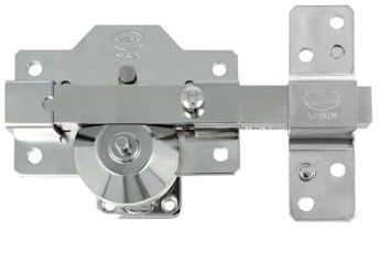 Amig - Cerrojo de Sobreponer con Cilindro Redondo y Pestillo Mod. 1PLUS - 105 x 170 mm - Cerradura de Seguridad para Puerta - Llave y Sistema Anti Bumping - Incluye 5 Llaves de Punto - Acero Plateado