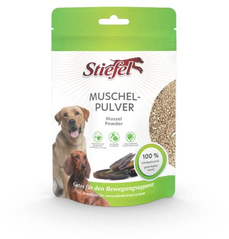 Stiefel Poudre de coquillage pour chien, 100 % naturelle, produit naturel pur en moule à lèvres vertes de Nouvelle-Zélande, soutient l'ensemble du système musculo-squelettique, le tissu conjonctif et