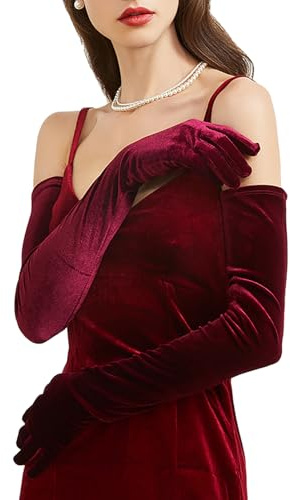 Super lange Opern-Samt-Party-Handschuhe, 1920er-Jahre, Ellenbogen-Flapper, Abend-Bankett-Handschuhe, Rot/Ausflug, einfarbig (Getaway Solids), Lange