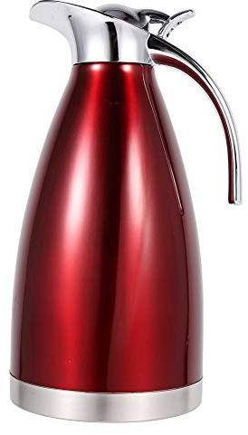 Cafetière en Acier Inoxydable Double Paroi Thermos Isotherme Pichet Bouteille d'eau Chaude Pichet Distributeur de Boissons avec Bouton-Pression 1.5L/2L (2L, Rouge)，Presse à Café Isolée en Acier Inoxyd