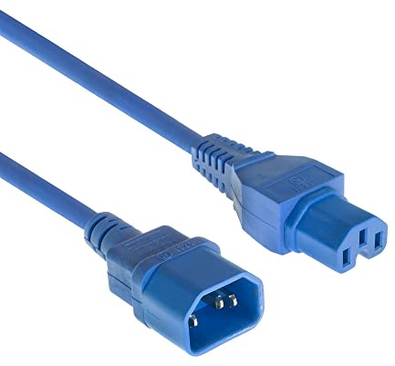 ACT C14 Câble d'alimentation ACT C14 mâle à C15 Femelle, 2m, Cordon d'extension, Bleu - AK5309
