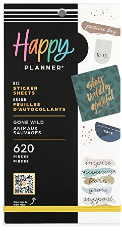 Happy Planner Aufkleber-Set für Lehrer, Planer und Projekte - Mehrfarbige Aufkleber - Große Größe - Gone Wild Thema - 30 Blatt 620 Aufkleber insgesamt