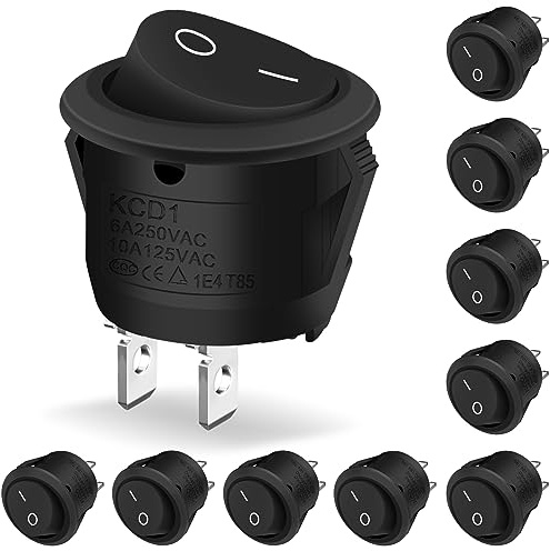 10 Pièces Interrupteur 12 V, Hanibos Mini Bouton ON OFF 10 A/125 V 6 A/250 V, Interrupteur à Bascule Ronds Verrouillables Noir pour Voiture, Bateau, Appareils Ménagers