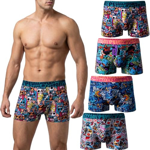 Pesail Herren Boxershorts 8er Pack aus Baumwolle und Modal, Größen M-6XL, Bequeme Unterhose mit witzigen Motiven, enganliegende Retroshorts ohne kratzenden Zettel XL Mix Colors #2