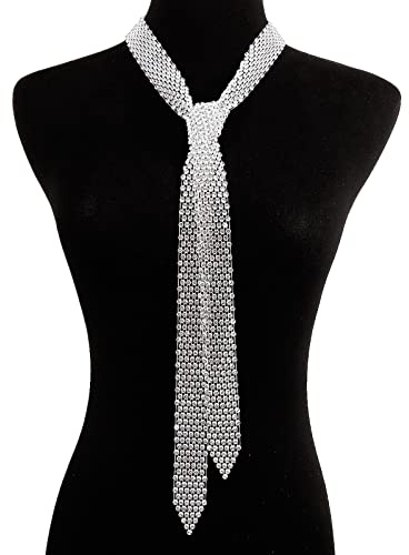 KieTeiiK Halskette, lange Schal-Halstücher, Strasssteine, Krawatte, Halskette für Damen, luxuriöse Kristall-Krawatte