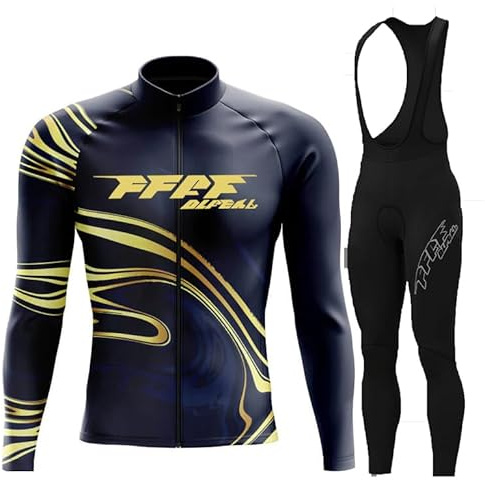 Tuta da ciclismo da uomo, a maniche lunghe, con fodera in pile termico, per autunno/inverno Invernale Maglia MTB Manica Lunga + Salopette Imbottiti con Gel 9D (FB1,M)