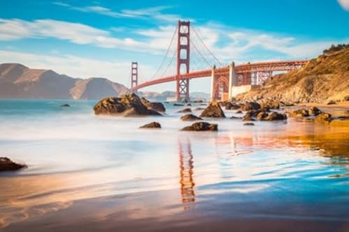 adrium Acryl-Bild 50 x 30 cm: Klassischer Panoramablick auf die berühmte Golden Gate Bridge vom malerischen Baker Beach aus (114002870)