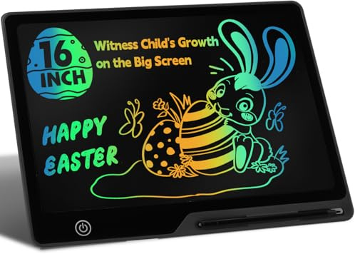 Kinayue LCD-Schreibtablett Kinder 16 Zoll, Wiederaufladbare Maltafel Zeichentafel, Vorschule Lernen Spielzeug Weihnachten Geburtstag Ostern Geschenk 3 4 5 6 7 Jahre alt Mädchen Jungen Schwarz