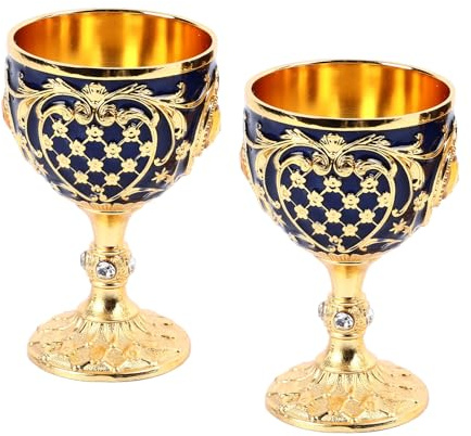 Tnfeeon Vintage Goblets Gold Jeweled Goblet Vintage Zinc Alloy Goblet Chalice Goblet King Queen Party Cup Medieval Party Decorations for Halloween Party Drinking Decor Supplies (Gold Blue)