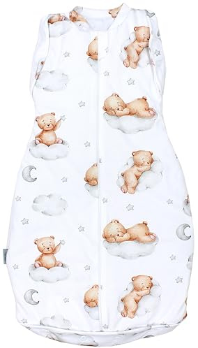 TupTam Baby Pucksack Swaddle Bag Wattiert Babyschlafsack unisex, Farbe: Wattiert 2.5 TOG/Bären auf Wolken Weiß Beige, Größe: 3-6 Monate