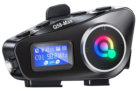 Motorcykel Bluetooth-headset med LCD-skärm & FM-radio och nödljus, motorcykelhjälm Bluetooth med CVC-brusreducering 6EQ HiFi-stereo, stöder SD-kort, BT 5.3, 1 000 mAh, IP65, enkelpaket