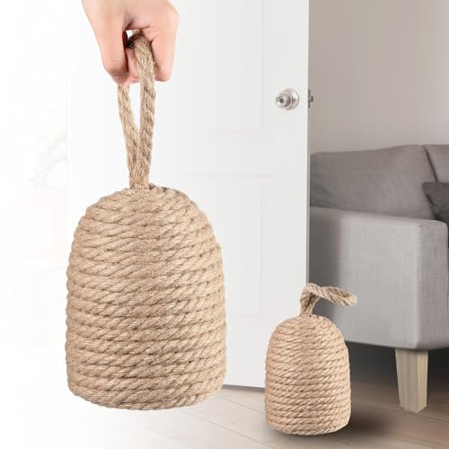 Jingmore Türstopper, natürlich, dekorativ, 2,4 kg, Hanfseil, beschwerter Türstopper für den Innenbereich, Bauernhaus-Türstopper, schwerer Blocker, hält die Tür offen, Buchstütze, 2 Stück